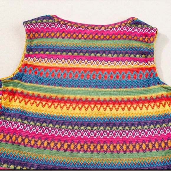 NWT Multicolored Ethnic Wavy Pattern Round Neck Sleeveless Tank Top S M L X L - Picture 10 of 13